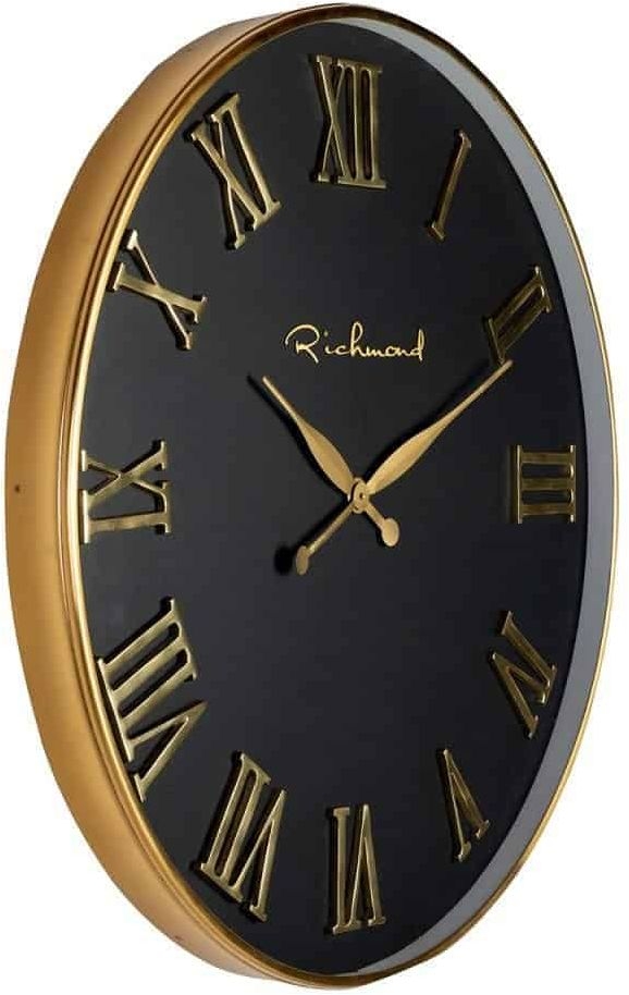 Product photograph of Deonne Black And Gold Round Clock from Choice Furniture Superstore.