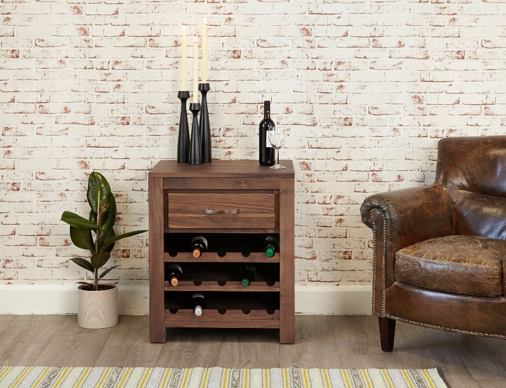 Product photograph of Mayan Walnut Wine Rack Lamp Table from Choice Furniture Superstore.