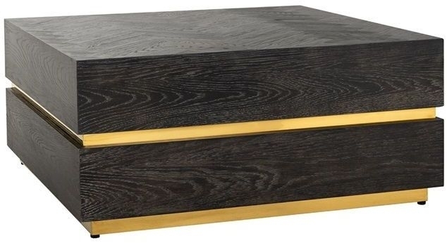 Product photograph of Blackbone Black Oak And Gold Square Block Coffee Table from Choice Furniture Superstore.