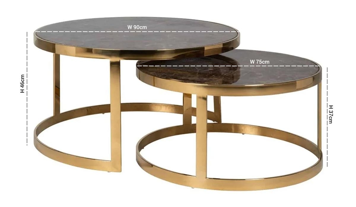 Product photograph of Conrad Brown Marble And Gold Round Coffee Table Set Of 2 from Choice Furniture Superstore.