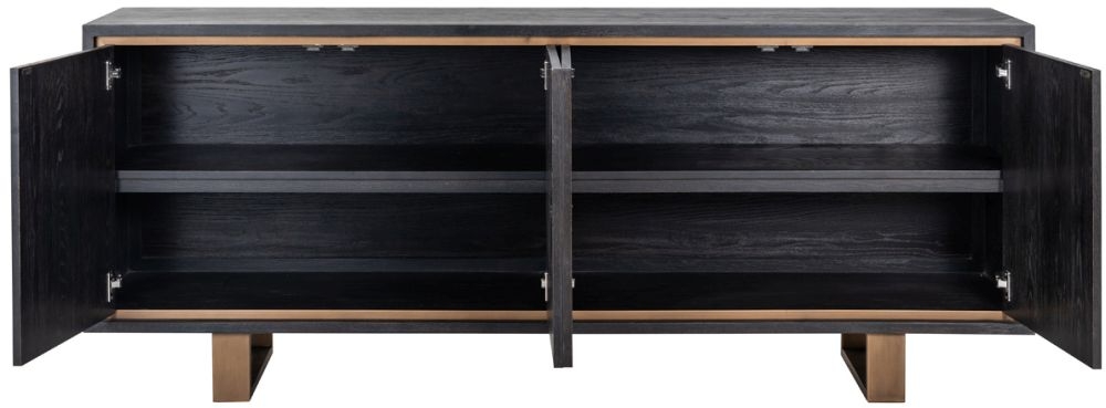 Product photograph of Hunter Black Oak 200cm Extra Large Sideboard With Gold Trim from Choice Furniture Superstore.
