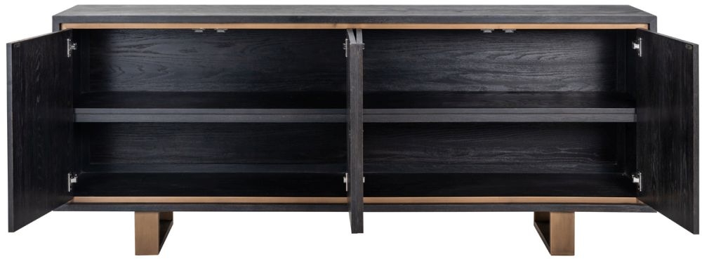 Product photograph of Hunter Black Oak And Gold 4 Door Extra Large Sideboard from Choice Furniture Superstore.