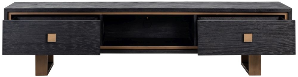 Product photograph of Hunter Black Oak Extra Large Tv Unit With Gold Trim from Choice Furniture Superstore.