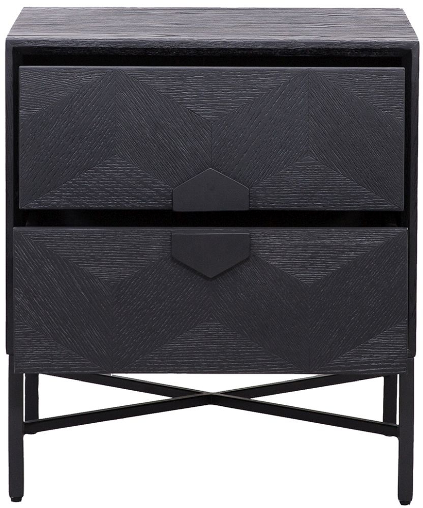 Product photograph of Blax Black Oak 2 Drawer Bedside Cabinet from Choice Furniture Superstore.