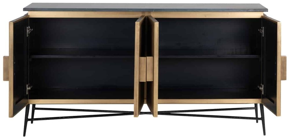 Product photograph of Ironville 4 Door Sideboard Gold Brass Finish from Choice Furniture Superstore.