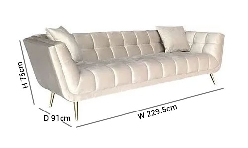 Product photograph of Huxley Quartz Velvet And Brushed Gold Sofa from Choice Furniture Superstore.