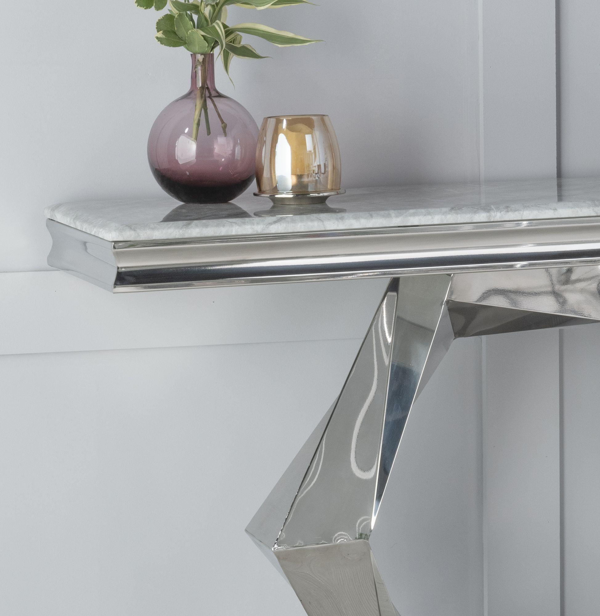 Product photograph of Clearance - Hexa Marble Console Table Grey Rectangular Top With Steel Chrome Base from Choice Furniture Superstore.