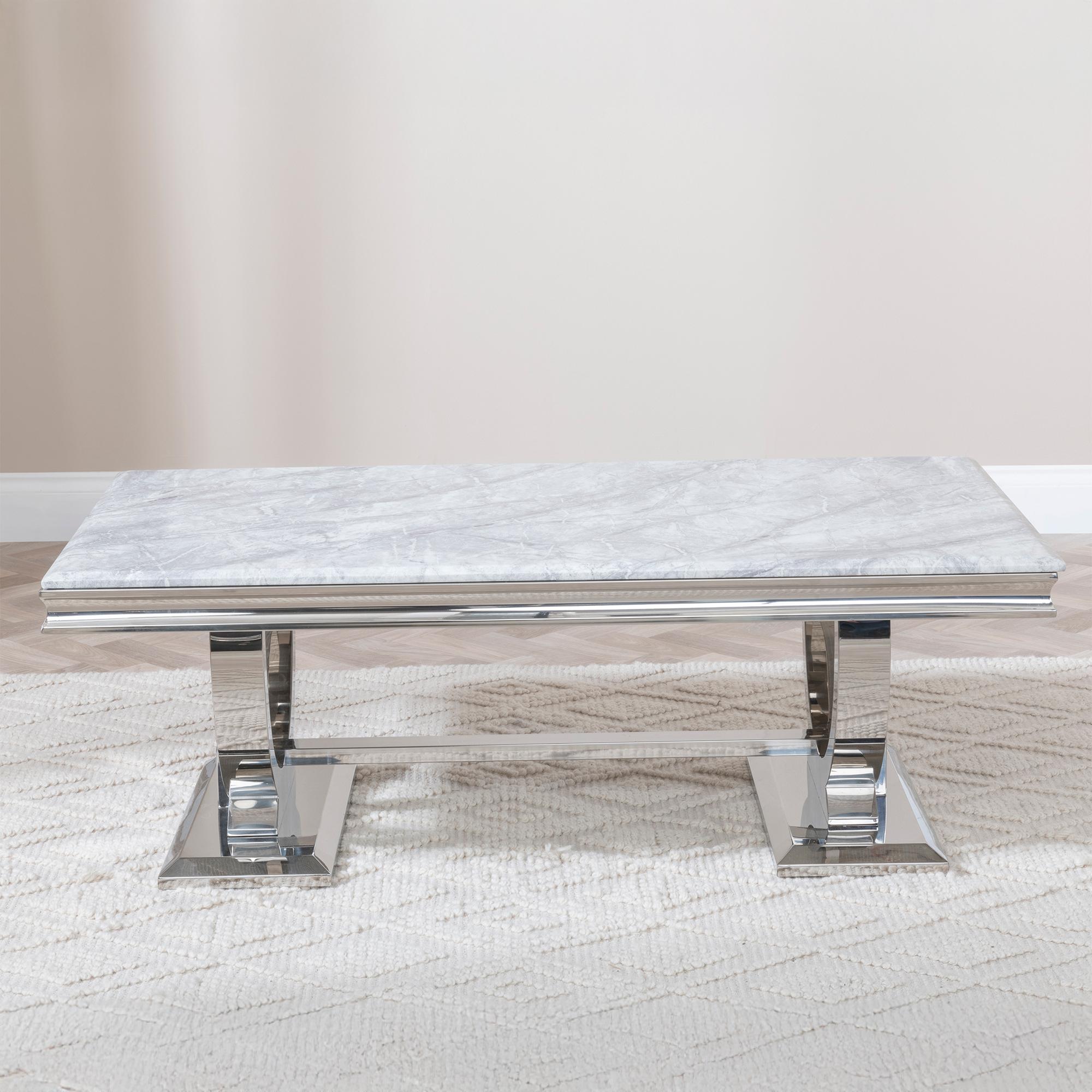 Product photograph of Glacier Grey Marble And Chrome Coffee Table from Choice Furniture Superstore.
