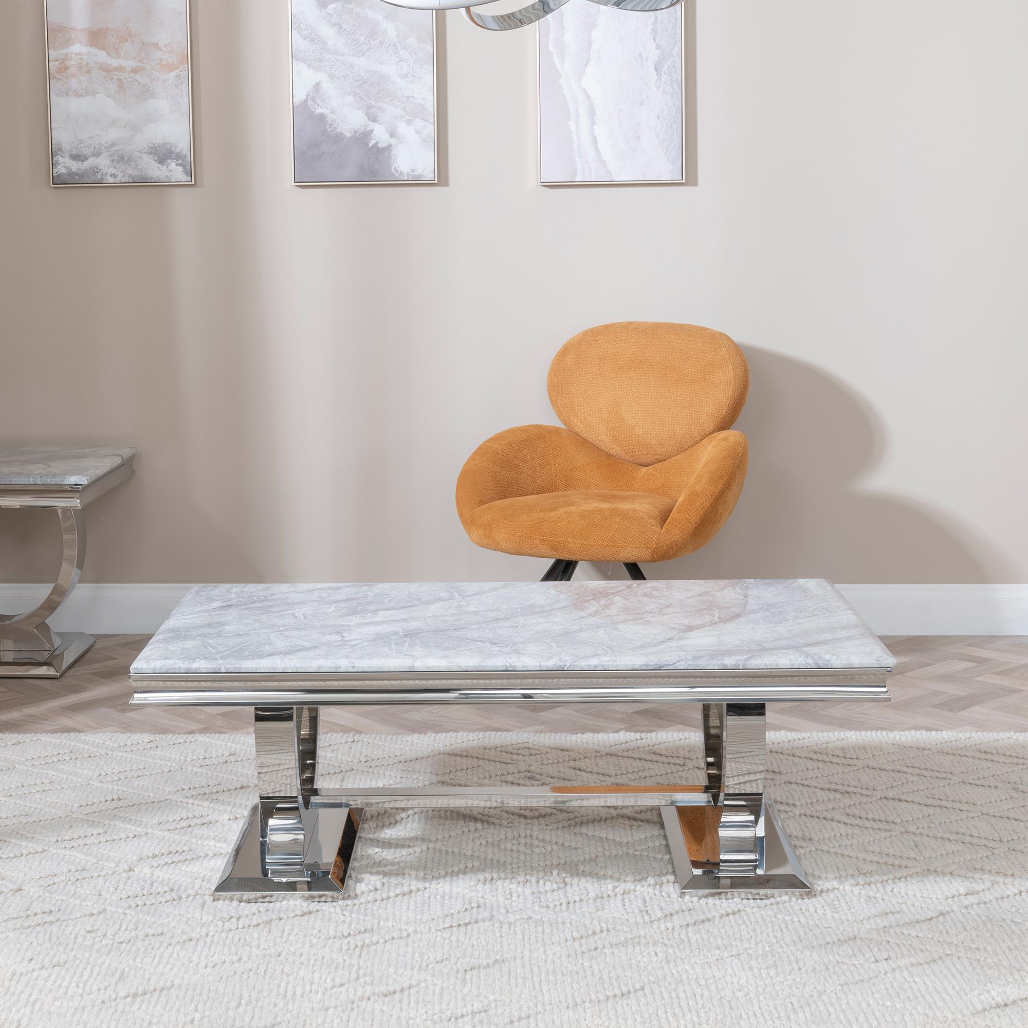 Product photograph of Glacier Grey Marble And Chrome Coffee Table from Choice Furniture Superstore.