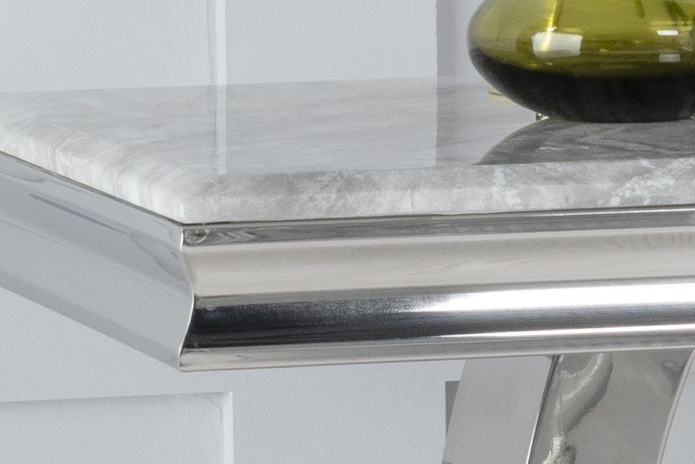 Product photograph of Glacier Marble Console Table Grey Rectangular Top With Ring Chrome Base from Choice Furniture Superstore.