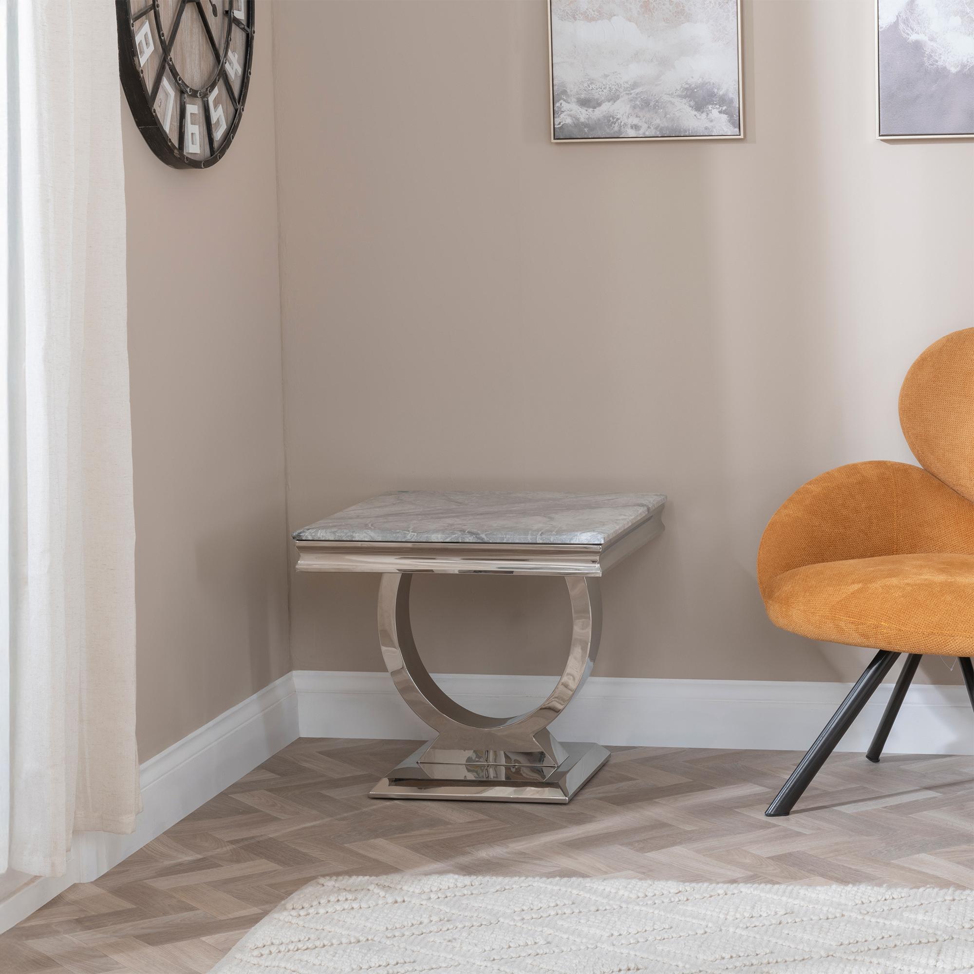 Product photograph of Glacier Grey Marble And Chrome Side Table from Choice Furniture Superstore.