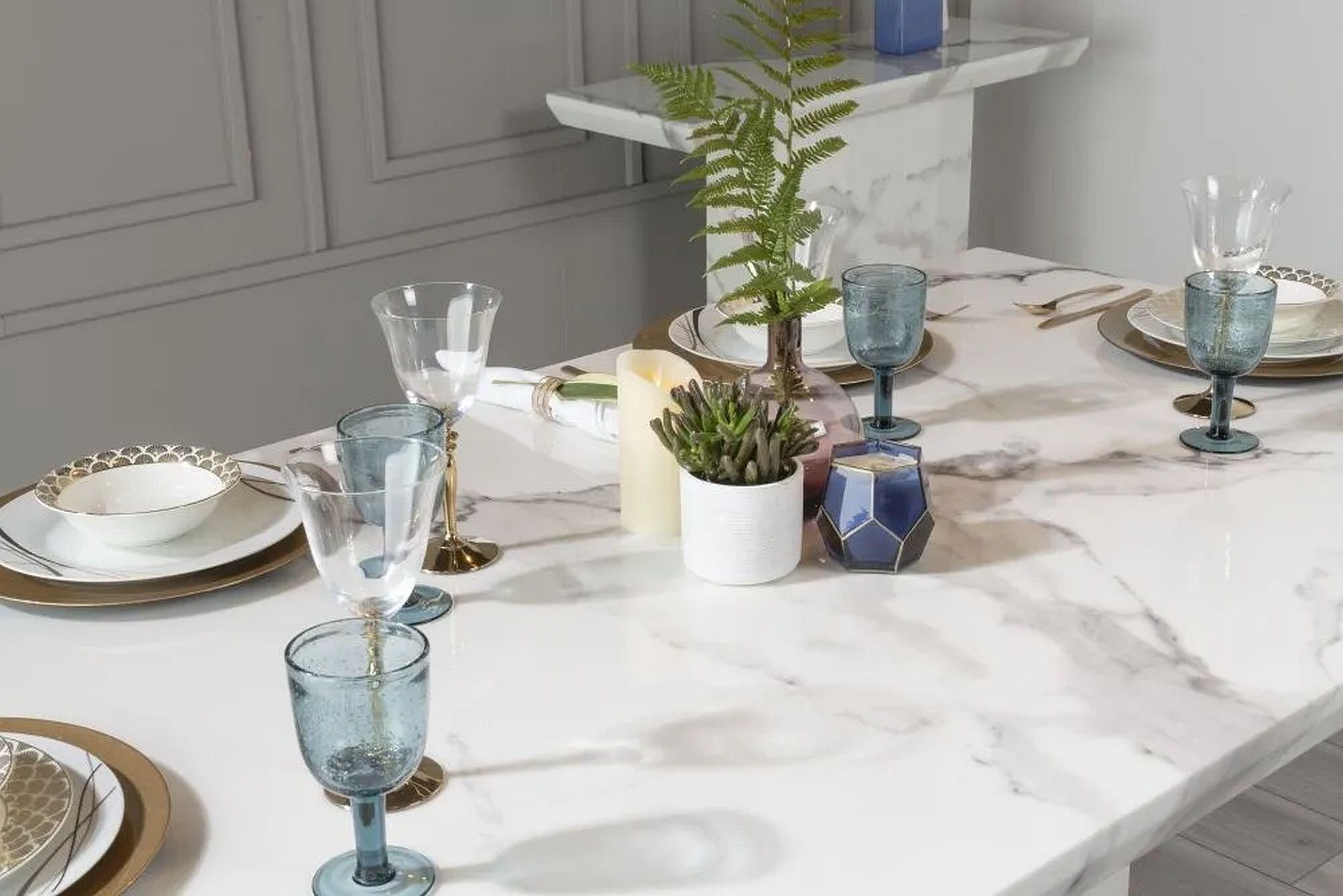 Product photograph of Naples Marble Dining Table White Rectangular Top With Pedestal Base - 6 Seater from Choice Furniture Superstore.