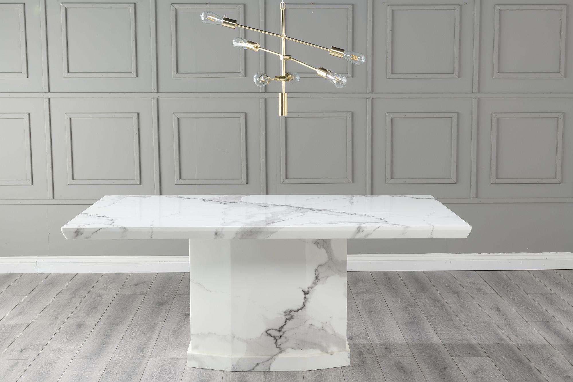 Product photograph of Naples Marble Dining Table White Rectangular Top With Pedestal Base - 6 Seater from Choice Furniture Superstore.