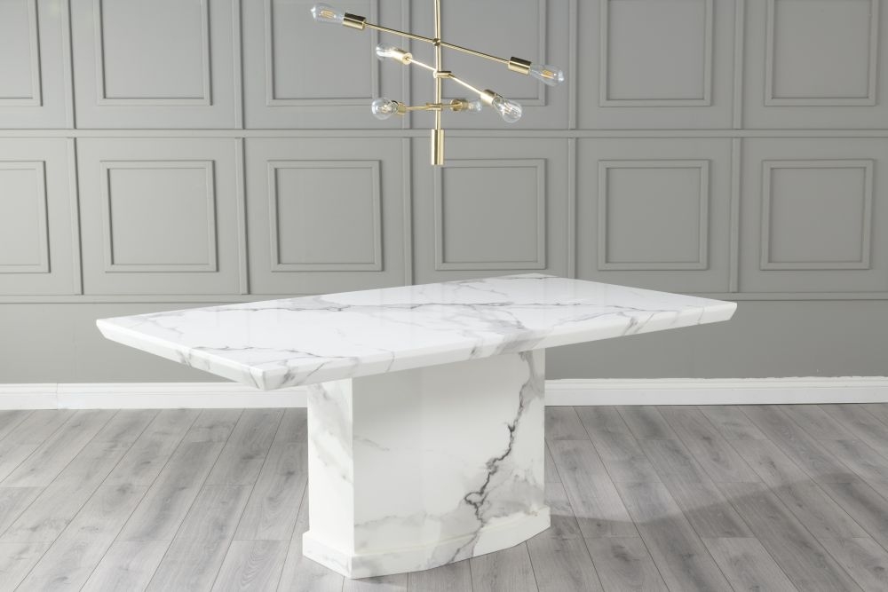 Product photograph of Naples Marble Dining Table White Rectangular Top With Pedestal Base from Choice Furniture Superstore.
