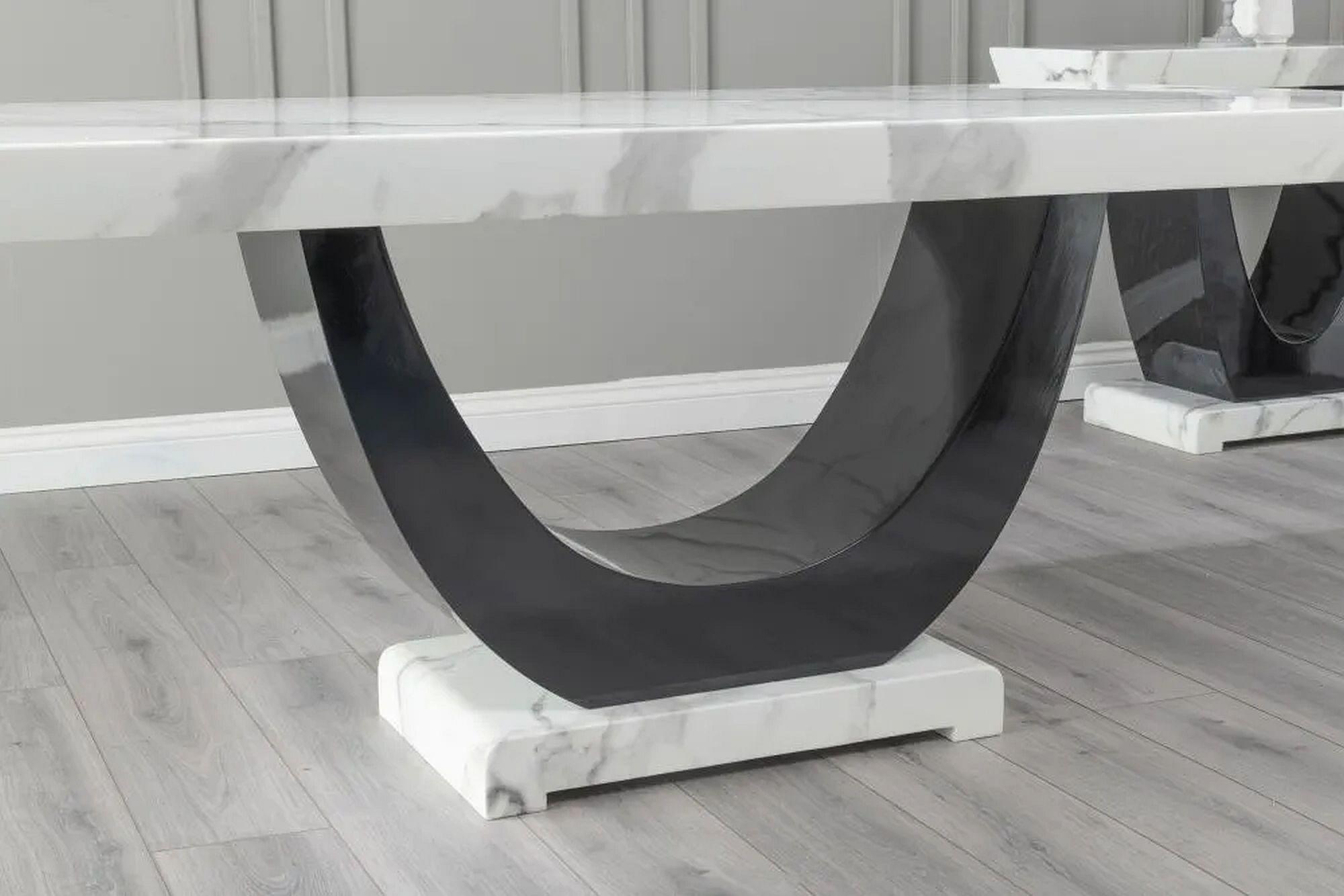 Product photograph of Madrid Marble Dining Table White Rectangular Top With Black Gloss U - Shaped Pedestal Base - 6 Seater from Choice Furniture Superstore.