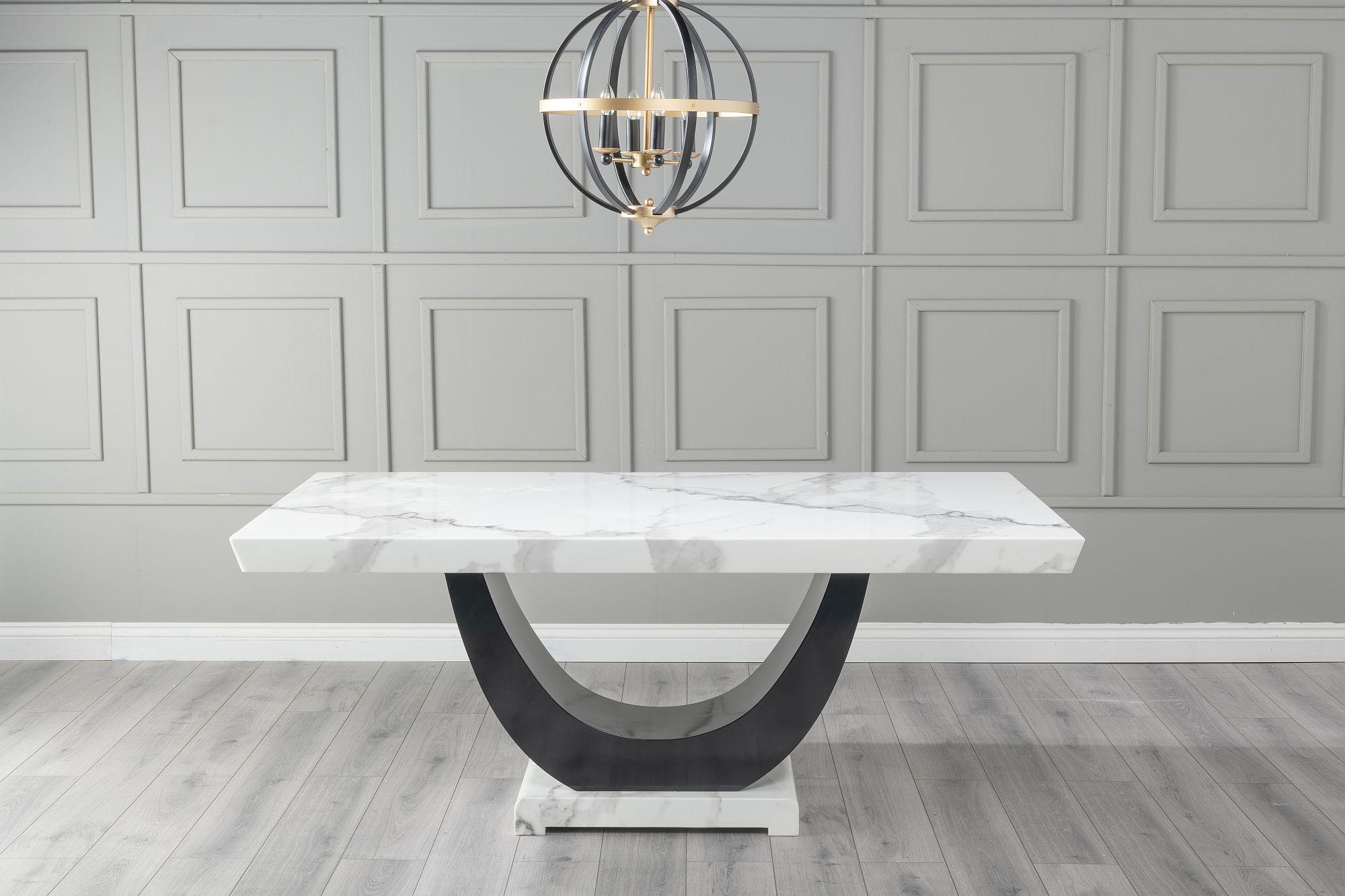 Product photograph of Madrid Marble Dining Table White Rectangular Top With Black Gloss U - Shaped Pedestal Base - 6 Seater from Choice Furniture Superstore.