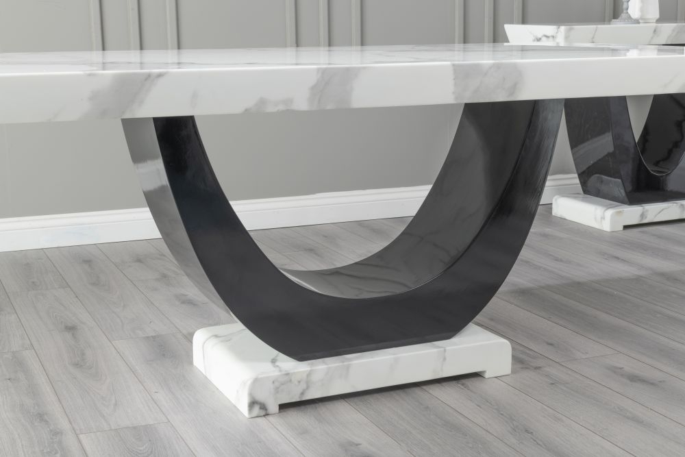 Product photograph of Madrid Marble Dining Table White Rectangular Top With Black Gloss U - Shaped Pedestal Base from Choice Furniture Superstore.