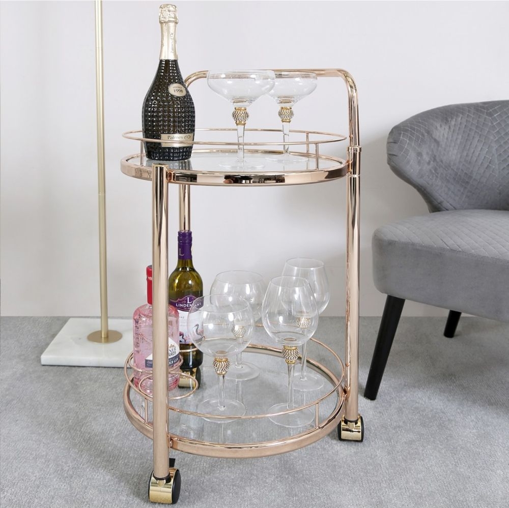Product photograph of Value Harry Drinks Trolley - Rose Gold And Clear Glass from Choice Furniture Superstore.
