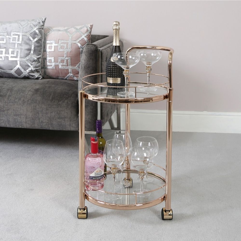 Product photograph of Value Harry Drinks Trolley - Rose Gold And Clear Glass from Choice Furniture Superstore.