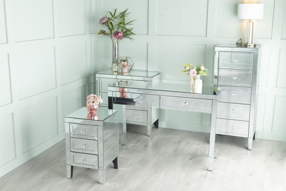 Product photograph of Lucia Mirrored 3 Drawer Bedside Cabinet from Choice Furniture Superstore.