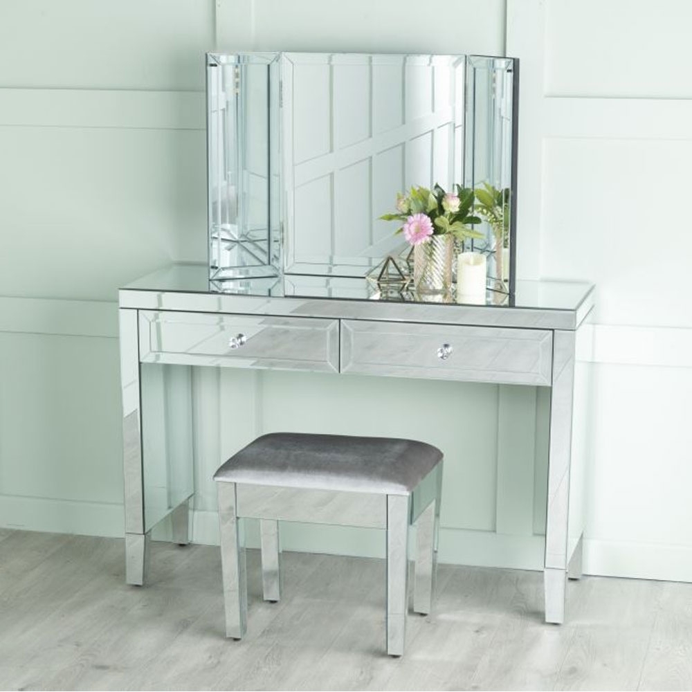 Product photograph of Lucia Mirrored Dressing Stool from Choice Furniture Superstore.