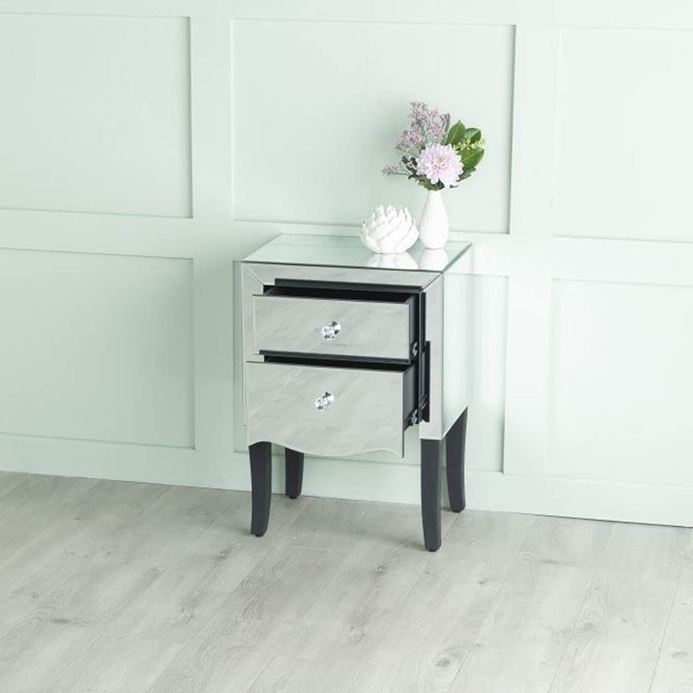 Product photograph of Venetian Mirrored 2 Drawer Bedside Table With Black Legs from Choice Furniture Superstore.