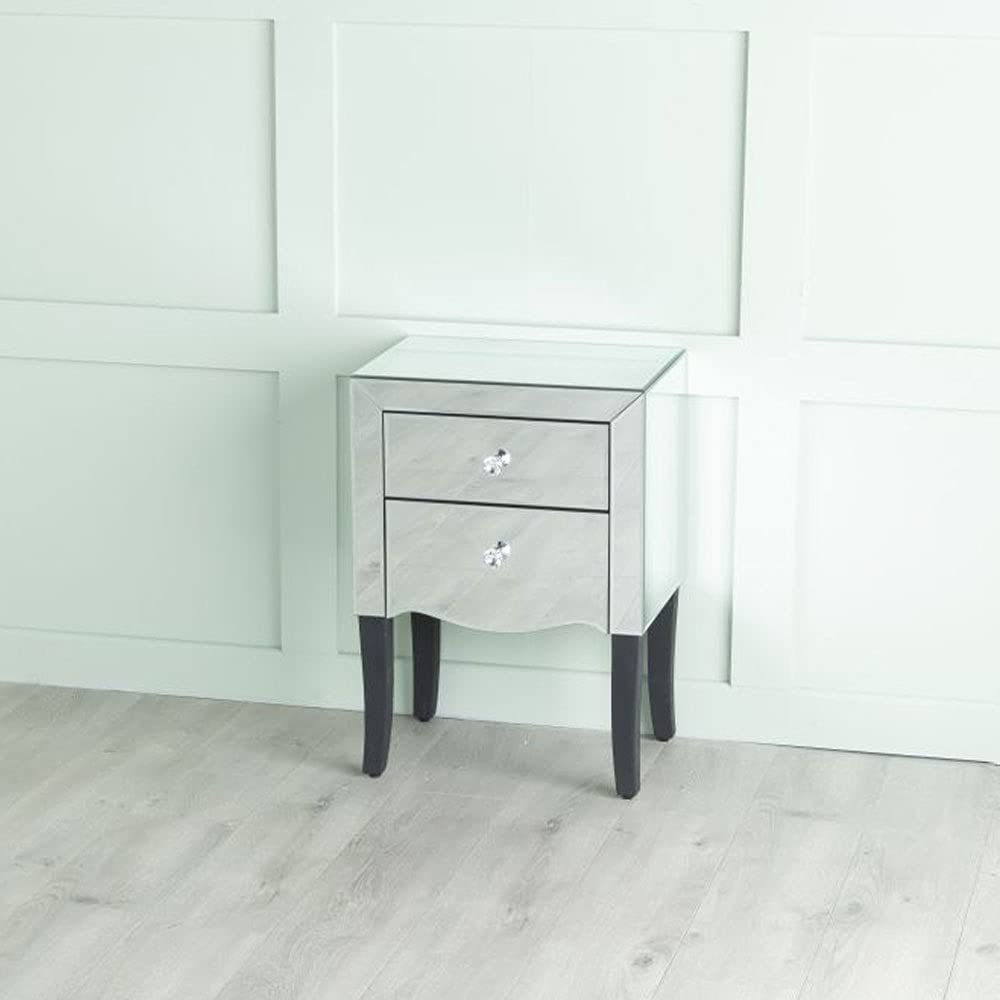 Product photograph of Venetian Mirrored 2 Drawer Bedside Table With Black Legs from Choice Furniture Superstore.