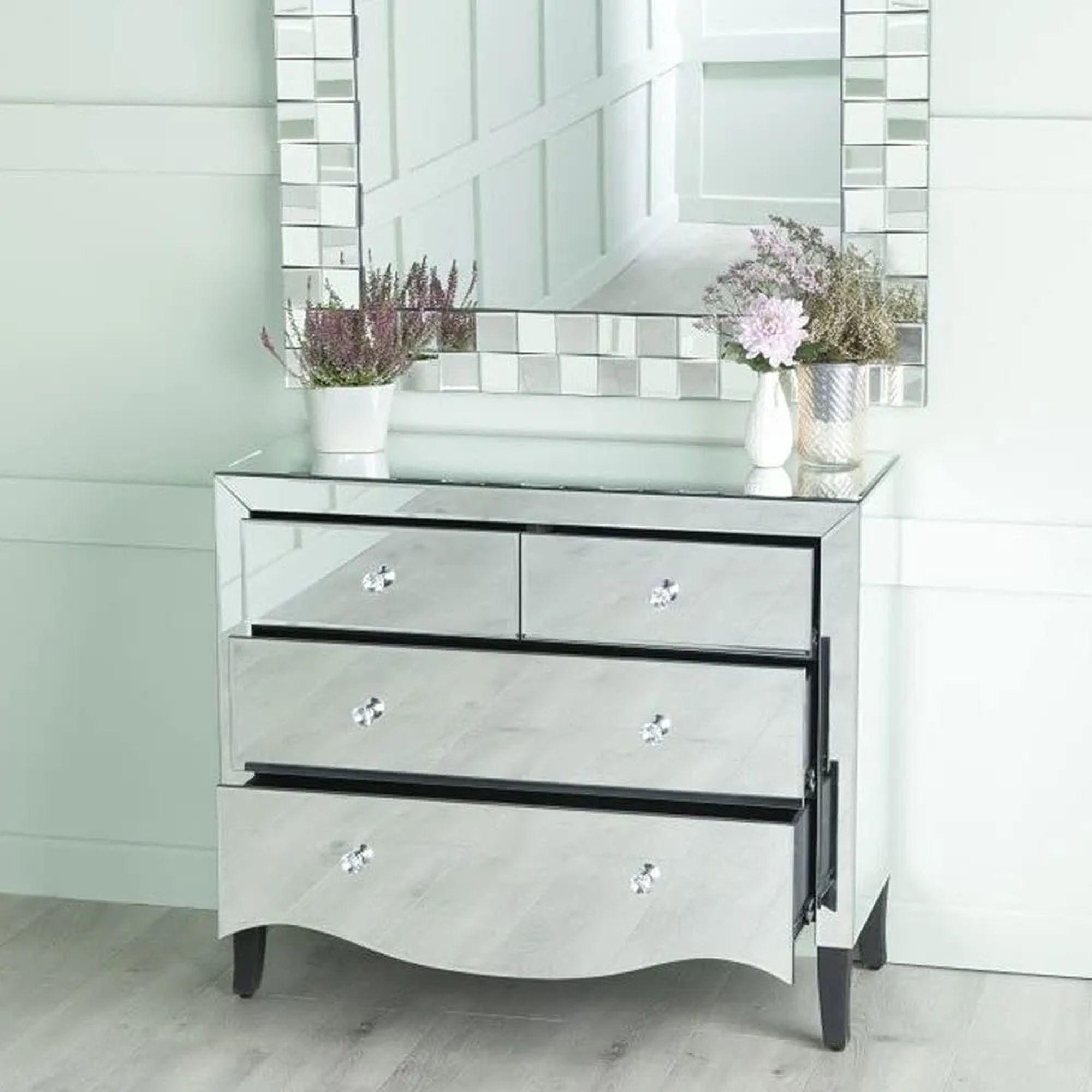 Product photograph of Venetian Mirrored 2 2 Drawer Chest With Black Legs from Choice Furniture Superstore.