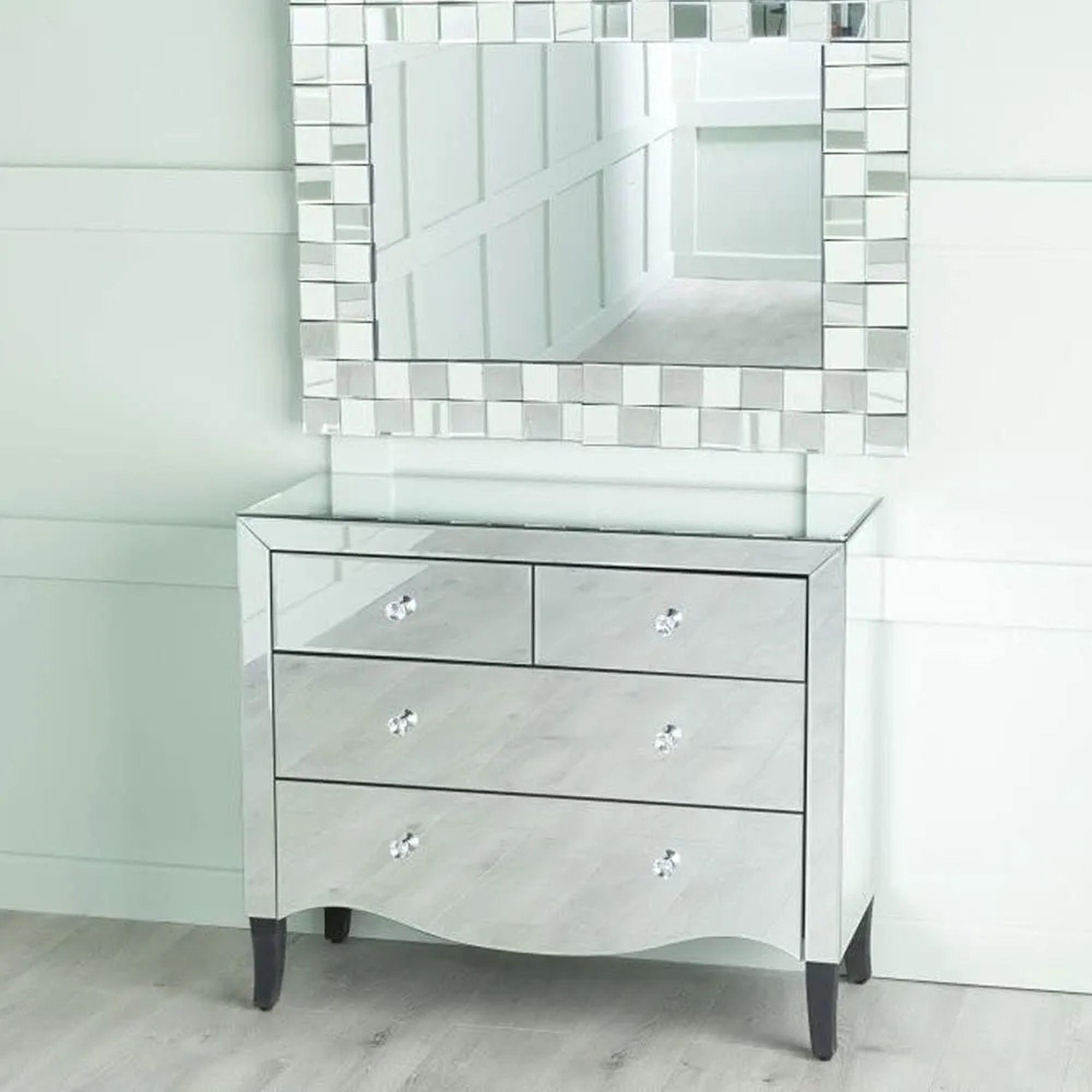 Product photograph of Venetian Mirrored 2 2 Drawer Chest With Black Legs from Choice Furniture Superstore.