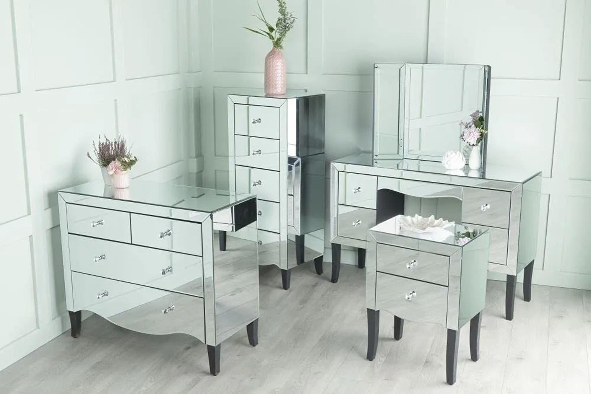 Product photograph of Venetian Mirrored 2 2 Drawer Chest With Black Legs from Choice Furniture Superstore.