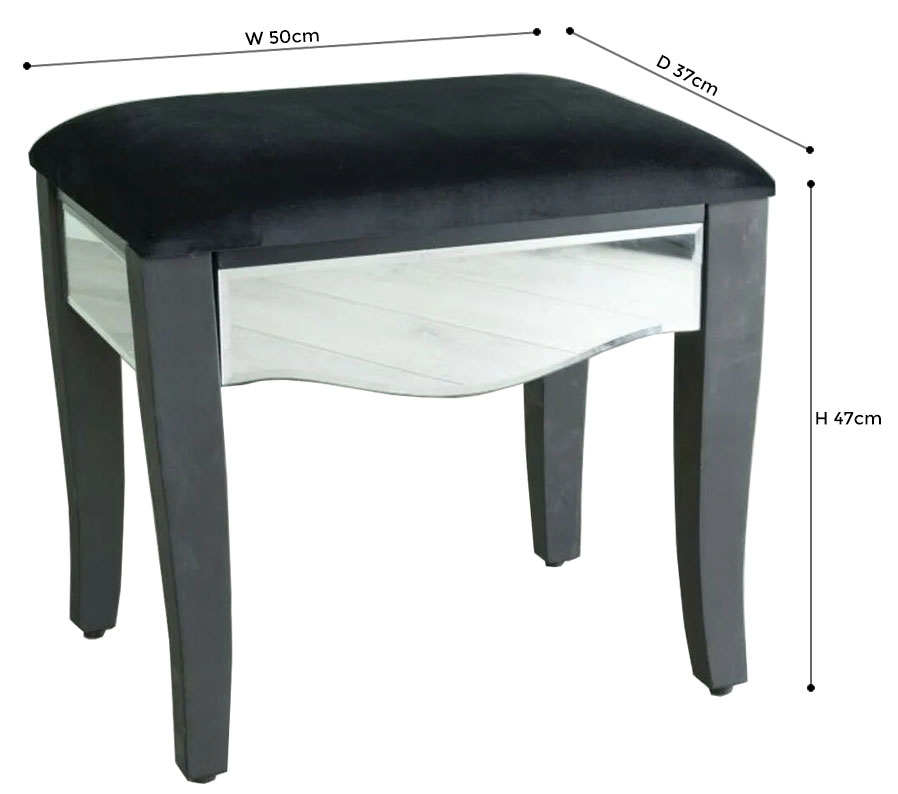 Product photograph of Venetian Mirrored Dressing Stool With Black Legs from Choice Furniture Superstore.