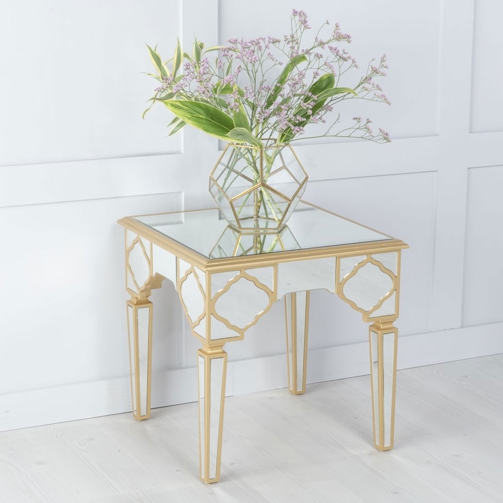 Product photograph of Casablanca Mirrored Side Table With Gold Trim from Choice Furniture Superstore.