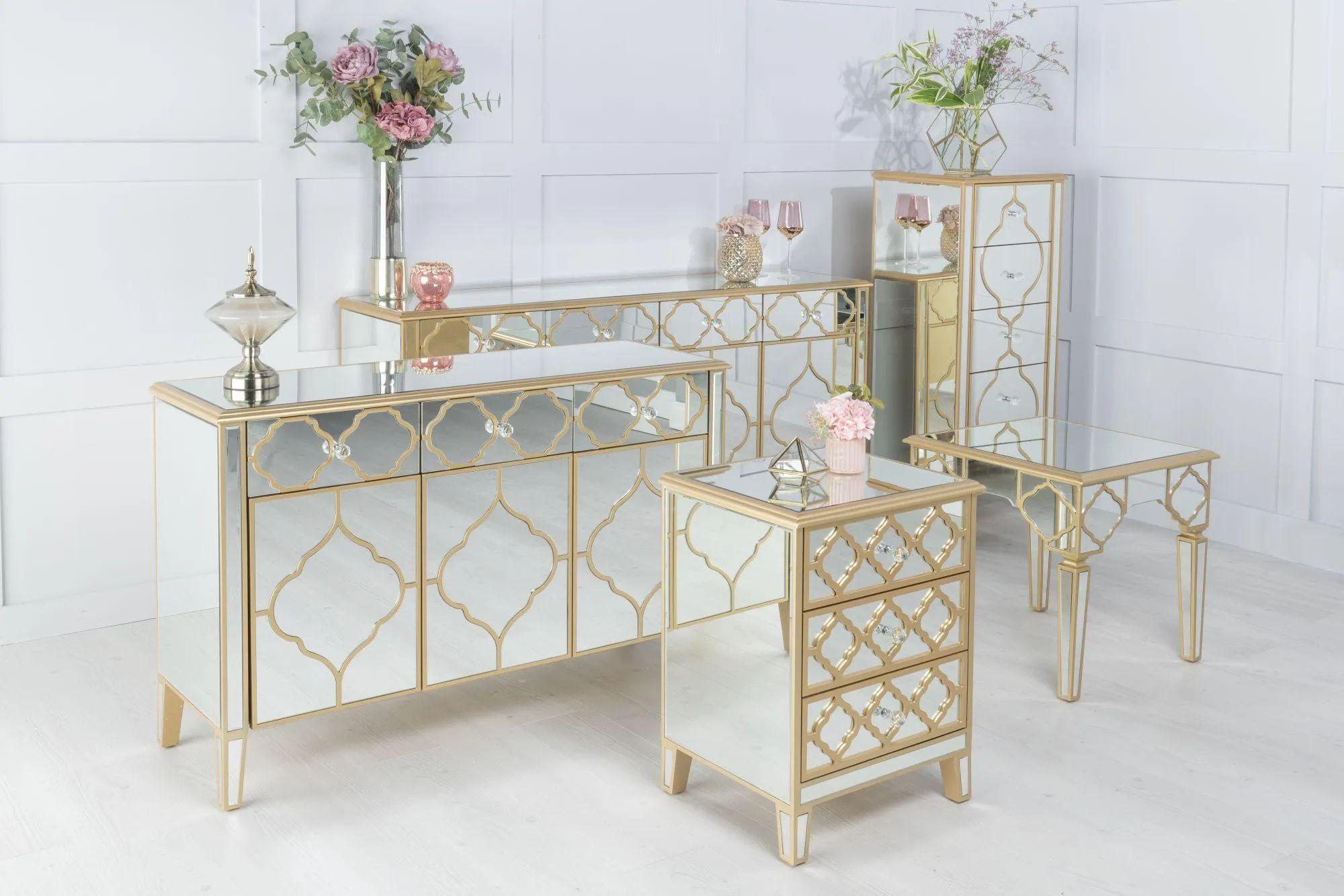 Product photograph of Casablanca Mirrored Side Table With Gold Trim from Choice Furniture Superstore.