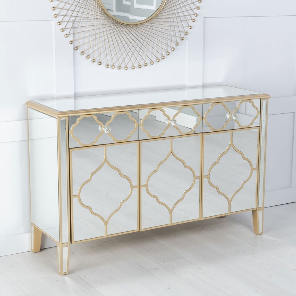 Product photograph of Casablanca Mirrored 3 Door Sideboard With Gold Trim from Choice Furniture Superstore.