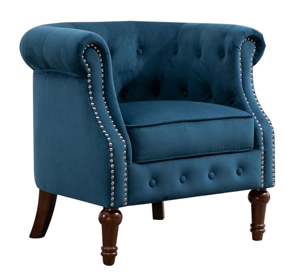Product photograph of Freya Blue Velvet Armchair from Choice Furniture Superstore.