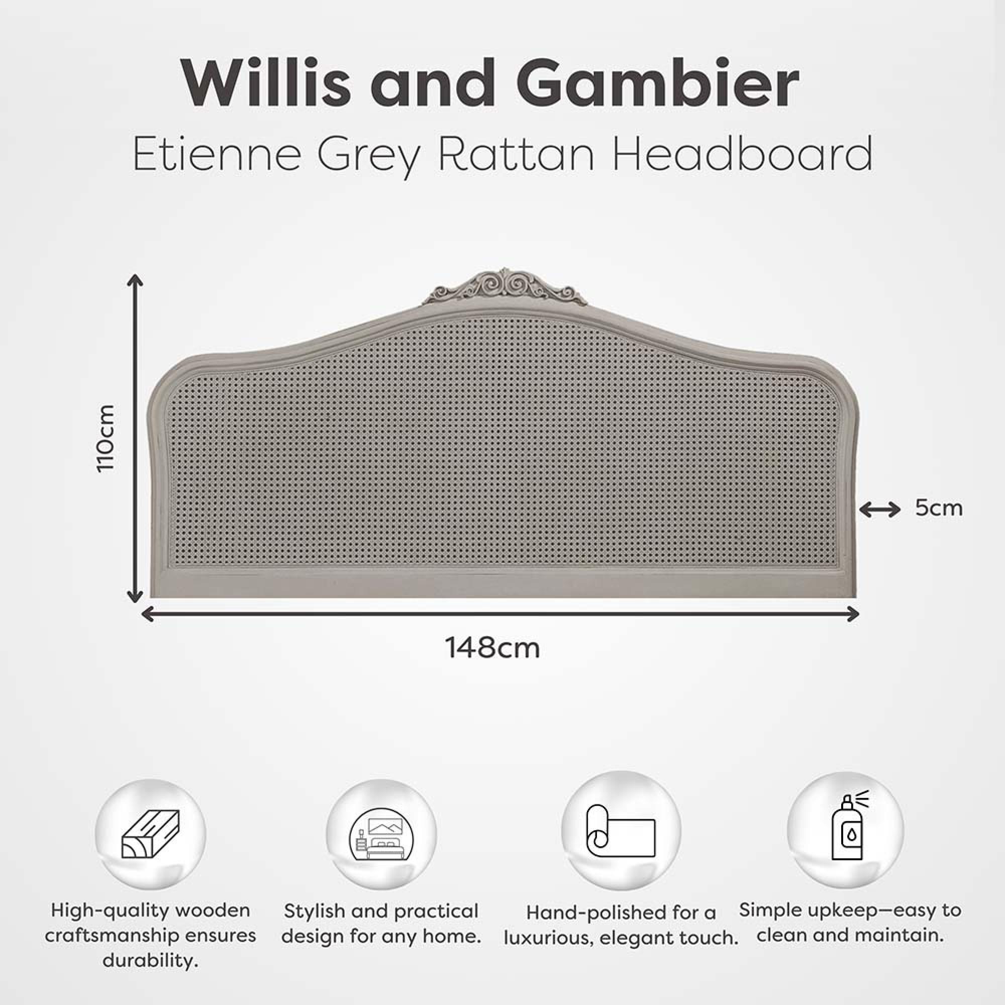 Product photograph of Willis And Gambier Etienne Grey Rattan Headboard - Sizes Available from Choice Furniture Superstore.