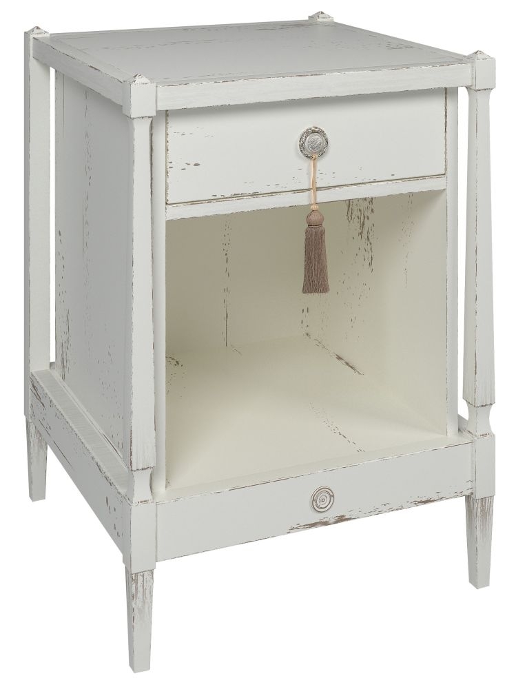 Product photograph of Willis And Gambier Atelier Distressed White Bedside Cabinet from Choice Furniture Superstore.