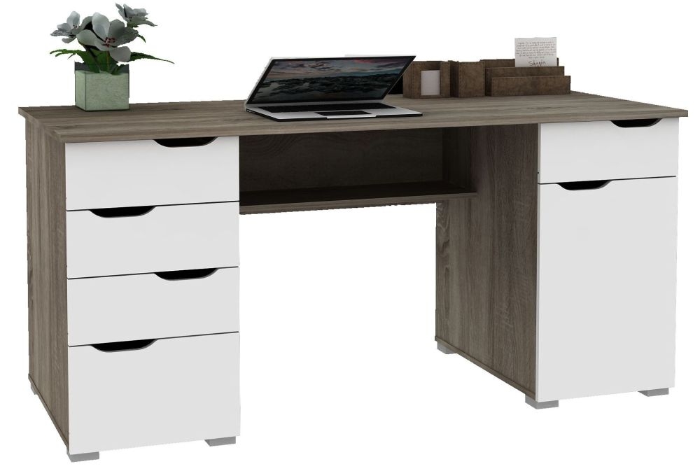 Product photograph of Alphason Kentucky Dark Oak And High Gloss White Office Desk - Aw1374do from Choice Furniture Superstore.