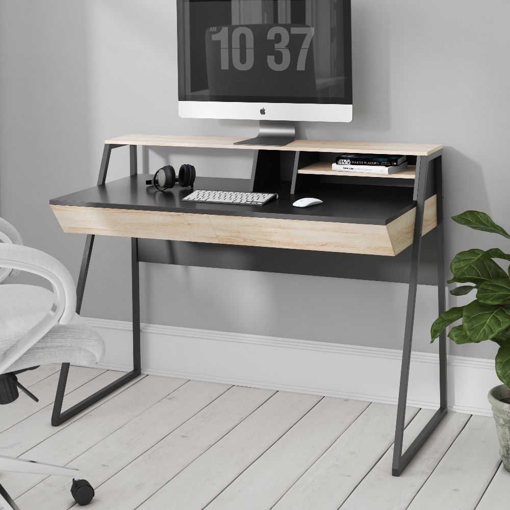 Product photograph of Alphason Salcombe Oak And Black Writing Desk from Choice Furniture Superstore.