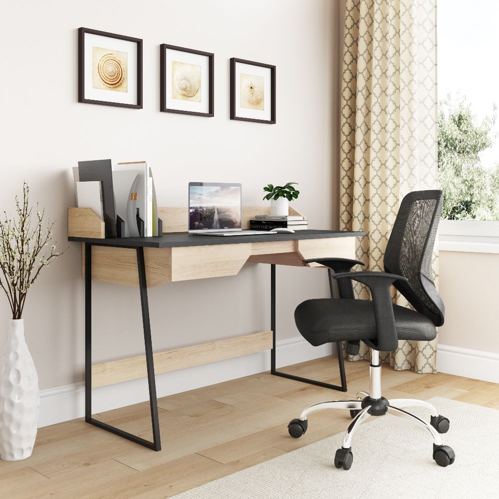 Product photograph of Alphason Salisbury Black And Oak Home Office Desk - Aw3100 from Choice Furniture Superstore.