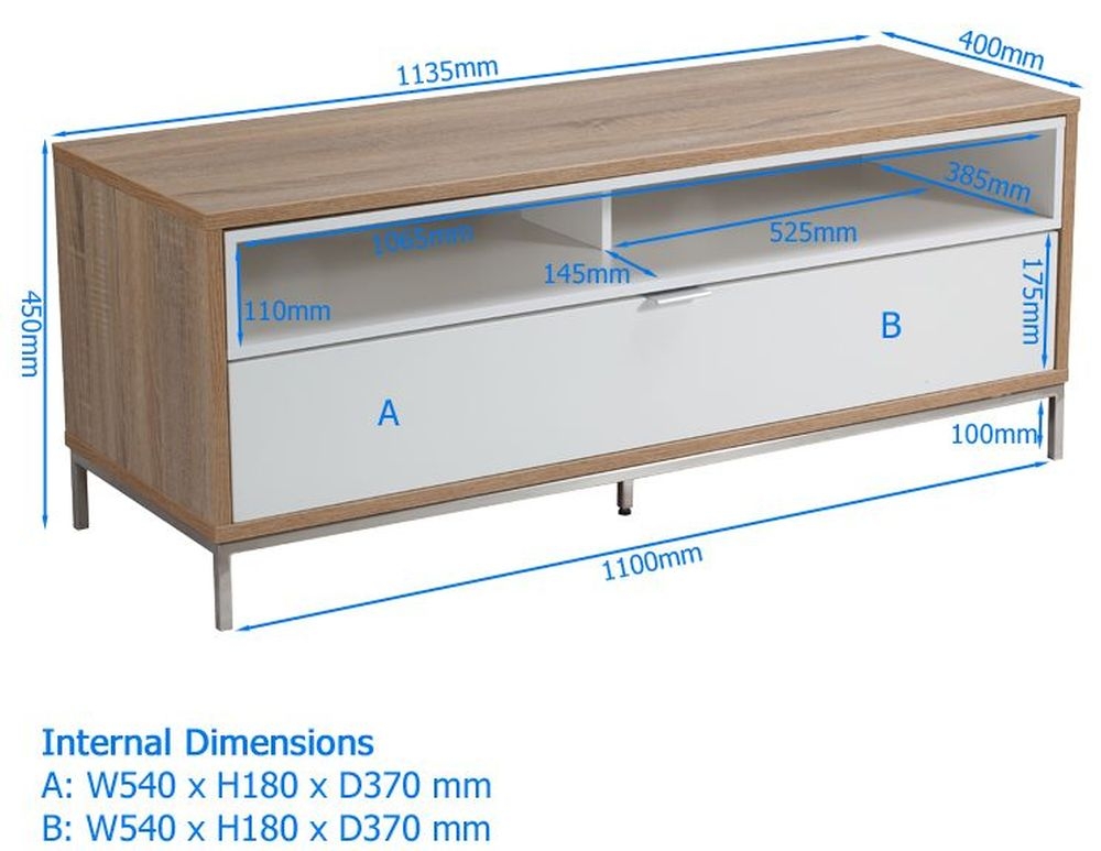 Product photograph of Alphason Chaplin White And Oak Tv Cabinet - Adch1135-wht from Choice Furniture Superstore.