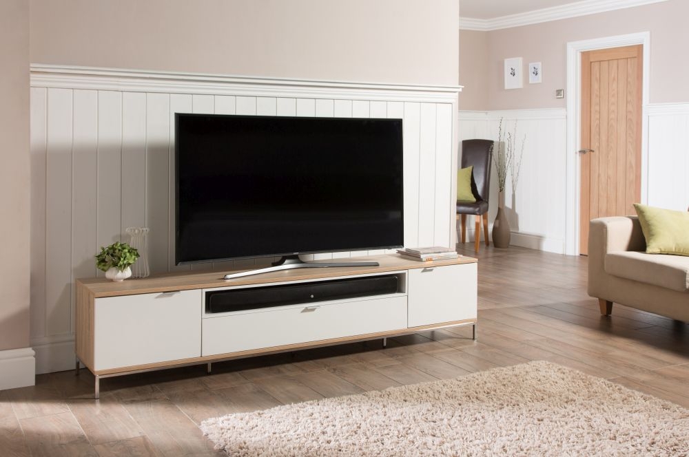 Product photograph of Alphason Chaplin White And Oak 200cm Tv Cabinet - Adch2000-wht from Choice Furniture Superstore.