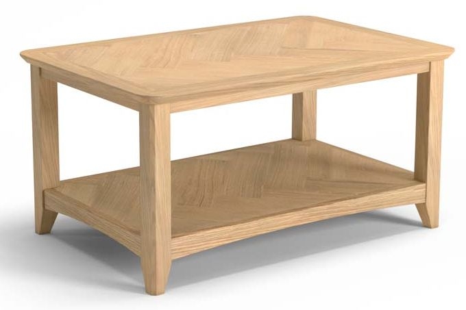 Product photograph of Celina Parquet Style Light Oak Coffee Table With Bottom Shelf from Choice Furniture Superstore.