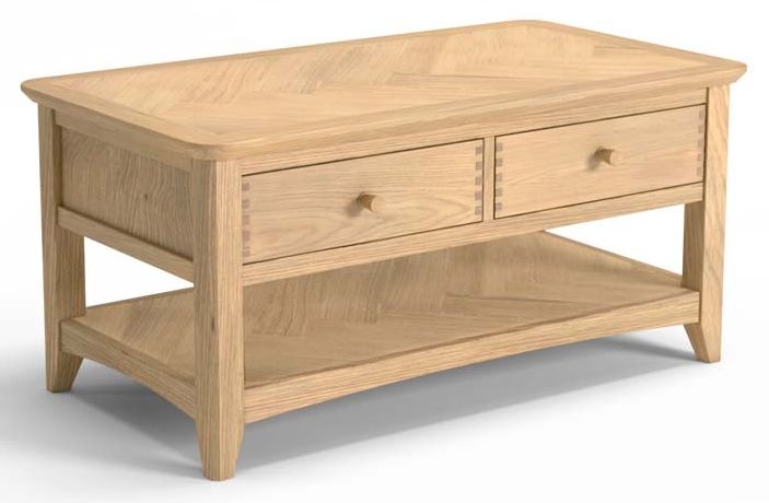 Product photograph of Celina Parquet Style Light Oak Coffee Table With 4 Drawers Storage from Choice Furniture Superstore.