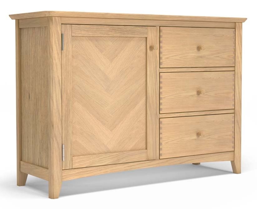 Product photograph of Celina Parquet Style Light Oak Small Sideboard 100cm W With 1 Parquet Door And 3 Drawers from Choice Furniture Superstore.