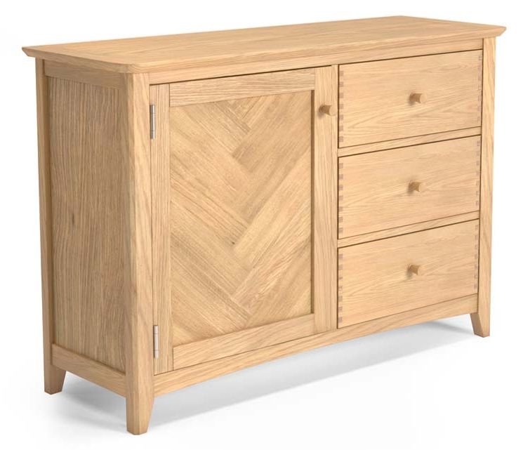 Product photograph of Celina Parquet Style Light Oak Small Sideboard 100cm W With 1 Parquet Door And 3 Drawers from Choice Furniture Superstore.