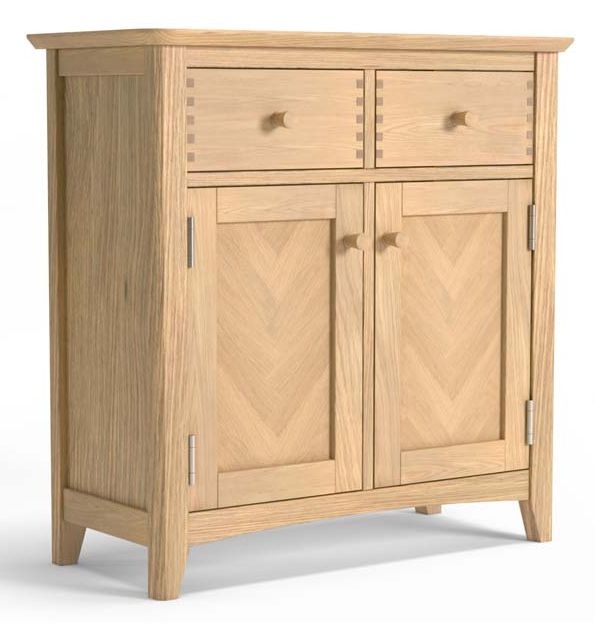 Product photograph of Celina Parquet Style Light Oak Compact Sideboard 80cm W With 2 Parquet Doors And 2 Drawers from Choice Furniture Superstore.