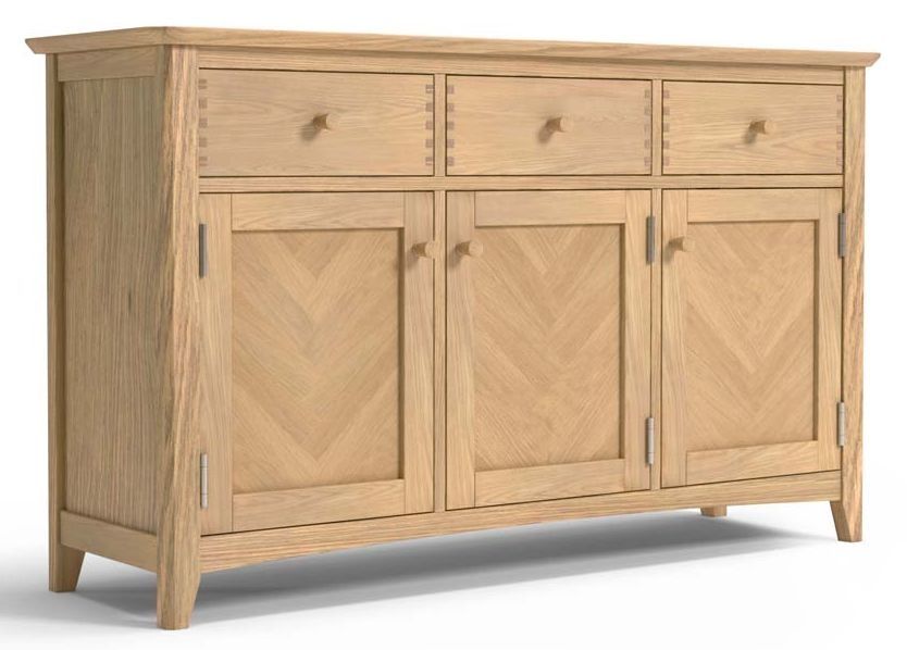 Product photograph of Celina Parquet Style Light Oak Large Sideboard 135cm W With 3 Parquet Doors And 3 Drawers from Choice Furniture Superstore.