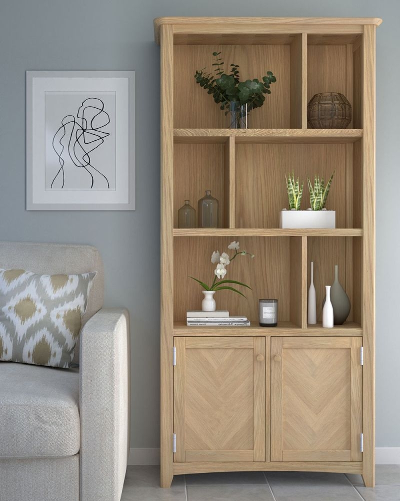 Product photograph of Celina Parquet Style Light Oak Multi Display Bookcase With Storage Cupboard from Choice Furniture Superstore.