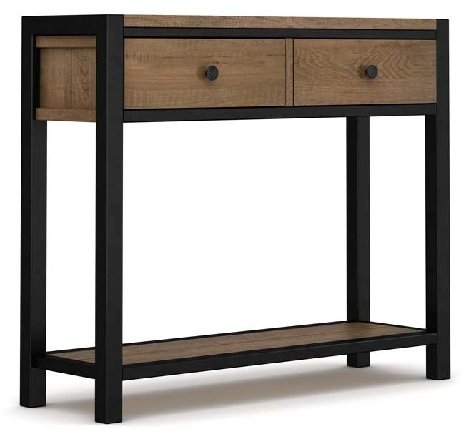 Product photograph of Wilber Industrial Style Rough Sawn Oak Console Table 2 Drawers Hallway from Choice Furniture Superstore.